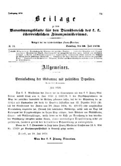 Verordnungsblatt für den Dienstbereich des K.K. Finanzministeriums für die im Reichsrate Vertretenen Königreiche und Länder 18700730 Seite: 1