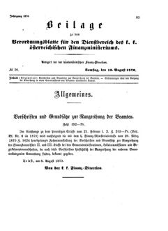 Verordnungsblatt für den Dienstbereich des K.K. Finanzministeriums für die im Reichsrate Vertretenen Königreiche und Länder