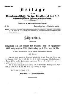 Verordnungsblatt für den Dienstbereich des K.K. Finanzministeriums für die im Reichsrate Vertretenen Königreiche und Länder 18700901 Seite: 1