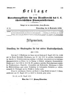 Verordnungsblatt für den Dienstbereich des K.K. Finanzministeriums für die im Reichsrate Vertretenen Königreiche und Länder 18700908 Seite: 1