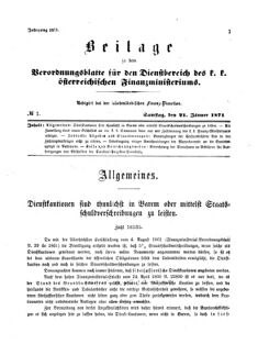 Verordnungsblatt für den Dienstbereich des K.K. Finanzministeriums für die im Reichsrate Vertretenen Königreiche und Länder 18710121 Seite: 1