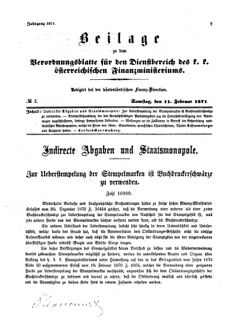 Verordnungsblatt für den Dienstbereich des K.K. Finanzministeriums für die im Reichsrate Vertretenen Königreiche und Länder 18710211 Seite: 1