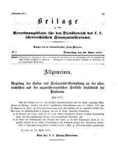 Verordnungsblatt für den Dienstbereich des K.K. Finanzministeriums für die im Reichsrate Vertretenen Königreiche und Länder 18710420 Seite: 1