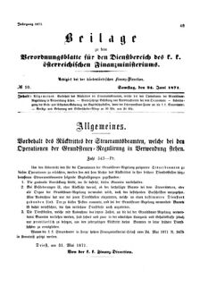 Verordnungsblatt für den Dienstbereich des K.K. Finanzministeriums für die im Reichsrate Vertretenen Königreiche und Länder 18710624 Seite: 1