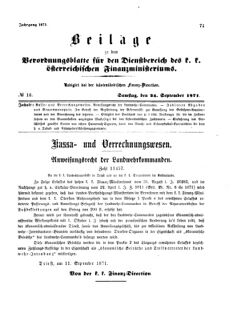 Verordnungsblatt für den Dienstbereich des K.K. Finanzministeriums für die im Reichsrate Vertretenen Königreiche und Länder 18710924 Seite: 1