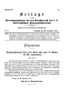 Verordnungsblatt für den Dienstbereich des K.K. Finanzministeriums für die im Reichsrate Vertretenen Königreiche und Länder 18711223 Seite: 1