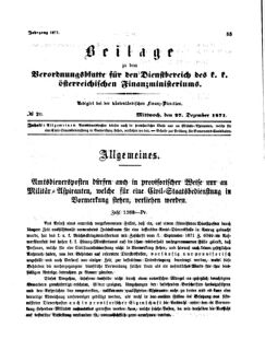 Verordnungsblatt für den Dienstbereich des K.K. Finanzministeriums für die im Reichsrate Vertretenen Königreiche und Länder 18711227 Seite: 1