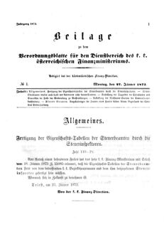 Verordnungsblatt für den Dienstbereich des K.K. Finanzministeriums für die im Reichsrate Vertretenen Königreiche und Länder 18730127 Seite: 1