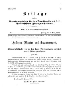 Verordnungsblatt für den Dienstbereich des K.K. Finanzministeriums für die im Reichsrate Vertretenen Königreiche und Länder 18730307 Seite: 1