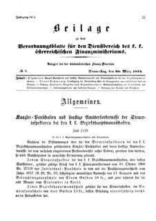 Verordnungsblatt für den Dienstbereich des K.K. Finanzministeriums für die im Reichsrate Vertretenen Königreiche und Länder 18730320 Seite: 1