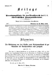 Verordnungsblatt für den Dienstbereich des K.K. Finanzministeriums für die im Reichsrate Vertretenen Königreiche und Länder 18730326 Seite: 1