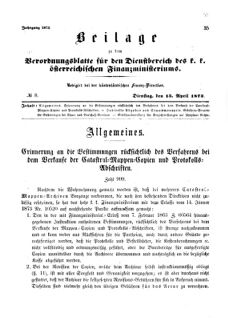 Verordnungsblatt für den Dienstbereich des K.K. Finanzministeriums für die im Reichsrate Vertretenen Königreiche und Länder 18730415 Seite: 1