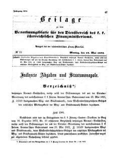 Verordnungsblatt für den Dienstbereich des K.K. Finanzministeriums für die im Reichsrate Vertretenen Königreiche und Länder 18730519 Seite: 1