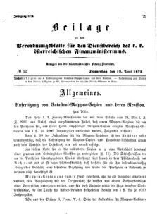 Verordnungsblatt für den Dienstbereich des K.K. Finanzministeriums für die im Reichsrate Vertretenen Königreiche und Länder 18730612 Seite: 1