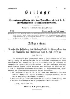 Verordnungsblatt für den Dienstbereich des K.K. Finanzministeriums für die im Reichsrate Vertretenen Königreiche und Länder