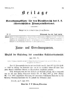 Verordnungsblatt für den Dienstbereich des K.K. Finanzministeriums für die im Reichsrate Vertretenen Königreiche und Länder 18730716 Seite: 1