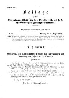 Verordnungsblatt für den Dienstbereich des K.K. Finanzministeriums für die im Reichsrate Vertretenen Königreiche und Länder