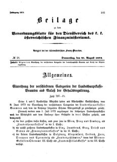 Verordnungsblatt für den Dienstbereich des K.K. Finanzministeriums für die im Reichsrate Vertretenen Königreiche und Länder 18730821 Seite: 1