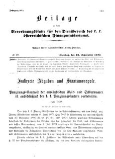 Verordnungsblatt für den Dienstbereich des K.K. Finanzministeriums für die im Reichsrate Vertretenen Königreiche und Länder 18730923 Seite: 1