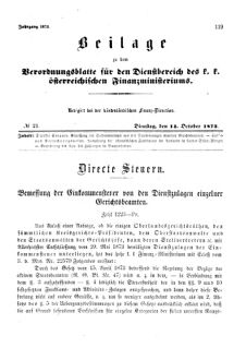 Verordnungsblatt für den Dienstbereich des K.K. Finanzministeriums für die im Reichsrate Vertretenen Königreiche und Länder 18731014 Seite: 1