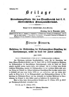 Verordnungsblatt für den Dienstbereich des K.K. Finanzministeriums für die im Reichsrate Vertretenen Königreiche und Länder 18731109 Seite: 1