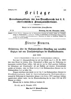 Verordnungsblatt für den Dienstbereich des K.K. Finanzministeriums für die im Reichsrate Vertretenen Königreiche und Länder 18731123 Seite: 1