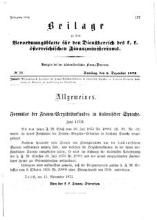 Verordnungsblatt für den Dienstbereich des K.K. Finanzministeriums für die im Reichsrate Vertretenen Königreiche und Länder 18731206 Seite: 1