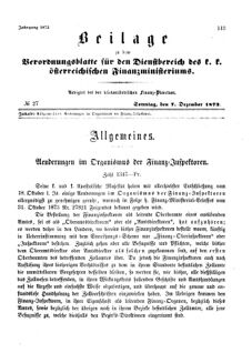 Verordnungsblatt für den Dienstbereich des K.K. Finanzministeriums für die im Reichsrate Vertretenen Königreiche und Länder 18731207 Seite: 1