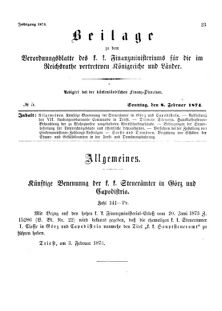 Verordnungsblatt für den Dienstbereich des K.K. Finanzministeriums für die im Reichsrate Vertretenen Königreiche und Länder 18740208 Seite: 1