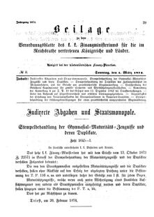 Verordnungsblatt für den Dienstbereich des K.K. Finanzministeriums für die im Reichsrate Vertretenen Königreiche und Länder 18740301 Seite: 1