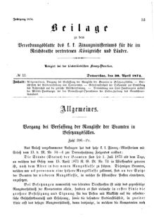 Verordnungsblatt für den Dienstbereich des K.K. Finanzministeriums für die im Reichsrate Vertretenen Königreiche und Länder 18740430 Seite: 1