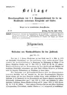 Verordnungsblatt für den Dienstbereich des K.K. Finanzministeriums für die im Reichsrate Vertretenen Königreiche und Länder 18740724 Seite: 1