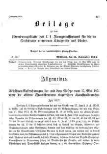 Verordnungsblatt für den Dienstbereich des K.K. Finanzministeriums für die im Reichsrate Vertretenen Königreiche und Länder 18740916 Seite: 1