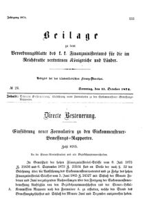 Verordnungsblatt für den Dienstbereich des K.K. Finanzministeriums für die im Reichsrate Vertretenen Königreiche und Länder 18741011 Seite: 1