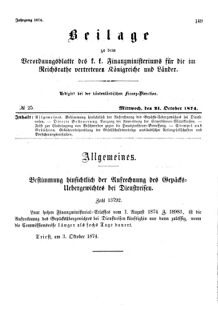 Verordnungsblatt für den Dienstbereich des K.K. Finanzministeriums für die im Reichsrate Vertretenen Königreiche und Länder