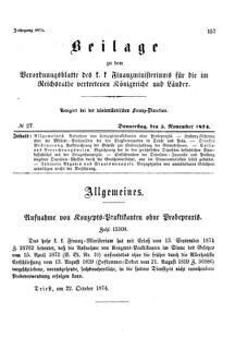 Verordnungsblatt für den Dienstbereich des K.K. Finanzministeriums für die im Reichsrate Vertretenen Königreiche und Länder 18741105 Seite: 1