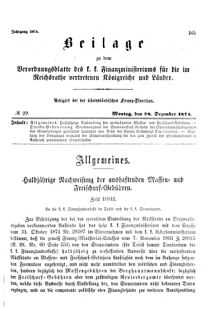 Verordnungsblatt für den Dienstbereich des K.K. Finanzministeriums für die im Reichsrate Vertretenen Königreiche und Länder 18741228 Seite: 1