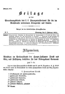 Verordnungsblatt für den Dienstbereich des K.K. Finanzministeriums für die im Reichsrate Vertretenen Königreiche und Länder 18750207 Seite: 1