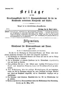 Verordnungsblatt für den Dienstbereich des K.K. Finanzministeriums für die im Reichsrate Vertretenen Königreiche und Länder 18750402 Seite: 1