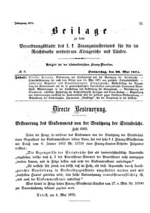 Verordnungsblatt für den Dienstbereich des K.K. Finanzministeriums für die im Reichsrate Vertretenen Königreiche und Länder 18750520 Seite: 1