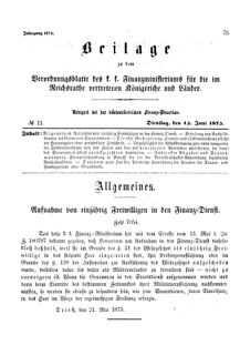 Verordnungsblatt für den Dienstbereich des K.K. Finanzministeriums für die im Reichsrate Vertretenen Königreiche und Länder 18750615 Seite: 1