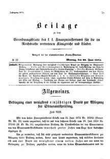 Verordnungsblatt für den Dienstbereich des K.K. Finanzministeriums für die im Reichsrate Vertretenen Königreiche und Länder 18750628 Seite: 1