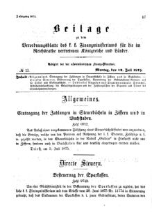 Verordnungsblatt für den Dienstbereich des K.K. Finanzministeriums für die im Reichsrate Vertretenen Königreiche und Länder 18750712 Seite: 1