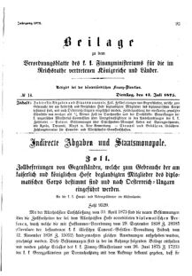 Verordnungsblatt für den Dienstbereich des K.K. Finanzministeriums für die im Reichsrate Vertretenen Königreiche und Länder 18750713 Seite: 1