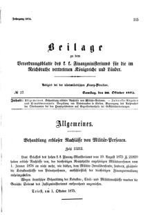 Verordnungsblatt für den Dienstbereich des K.K. Finanzministeriums für die im Reichsrate Vertretenen Königreiche und Länder 18751030 Seite: 1