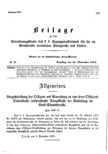 Verordnungsblatt für den Dienstbereich des K.K. Finanzministeriums für die im Reichsrate Vertretenen Königreiche und Länder 18751113 Seite: 1