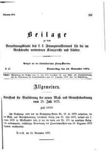 Verordnungsblatt für den Dienstbereich des K.K. Finanzministeriums für die im Reichsrate Vertretenen Königreiche und Länder 18751118 Seite: 1