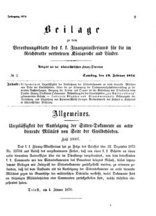 Verordnungsblatt für den Dienstbereich des K.K. Finanzministeriums für die im Reichsrate Vertretenen Königreiche und Länder 18760212 Seite: 1