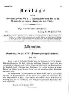 Verordnungsblatt für den Dienstbereich des K.K. Finanzministeriums für die im Reichsrate Vertretenen Königreiche und Länder 18760226 Seite: 1