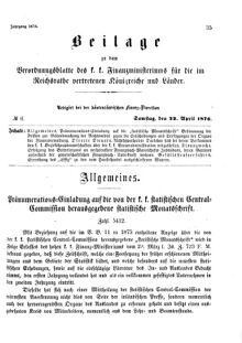 Verordnungsblatt für den Dienstbereich des K.K. Finanzministeriums für die im Reichsrate Vertretenen Königreiche und Länder 18760422 Seite: 1